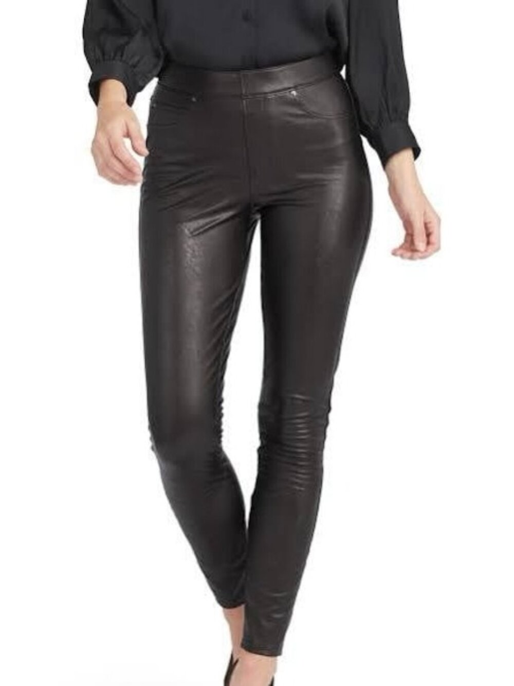 Spanx Like Leather Ankle Skinny Pants Pull On Shaping Luxe Black Plus Size 3XL